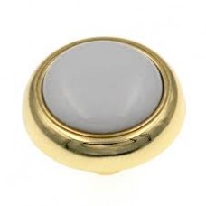 1 1/4" POLISHED BRASS & WHITE CABINET KNOB