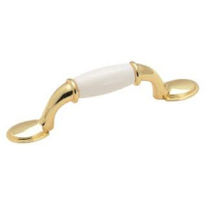 3" POLISHED BRASS & WHITE CABINET PULL